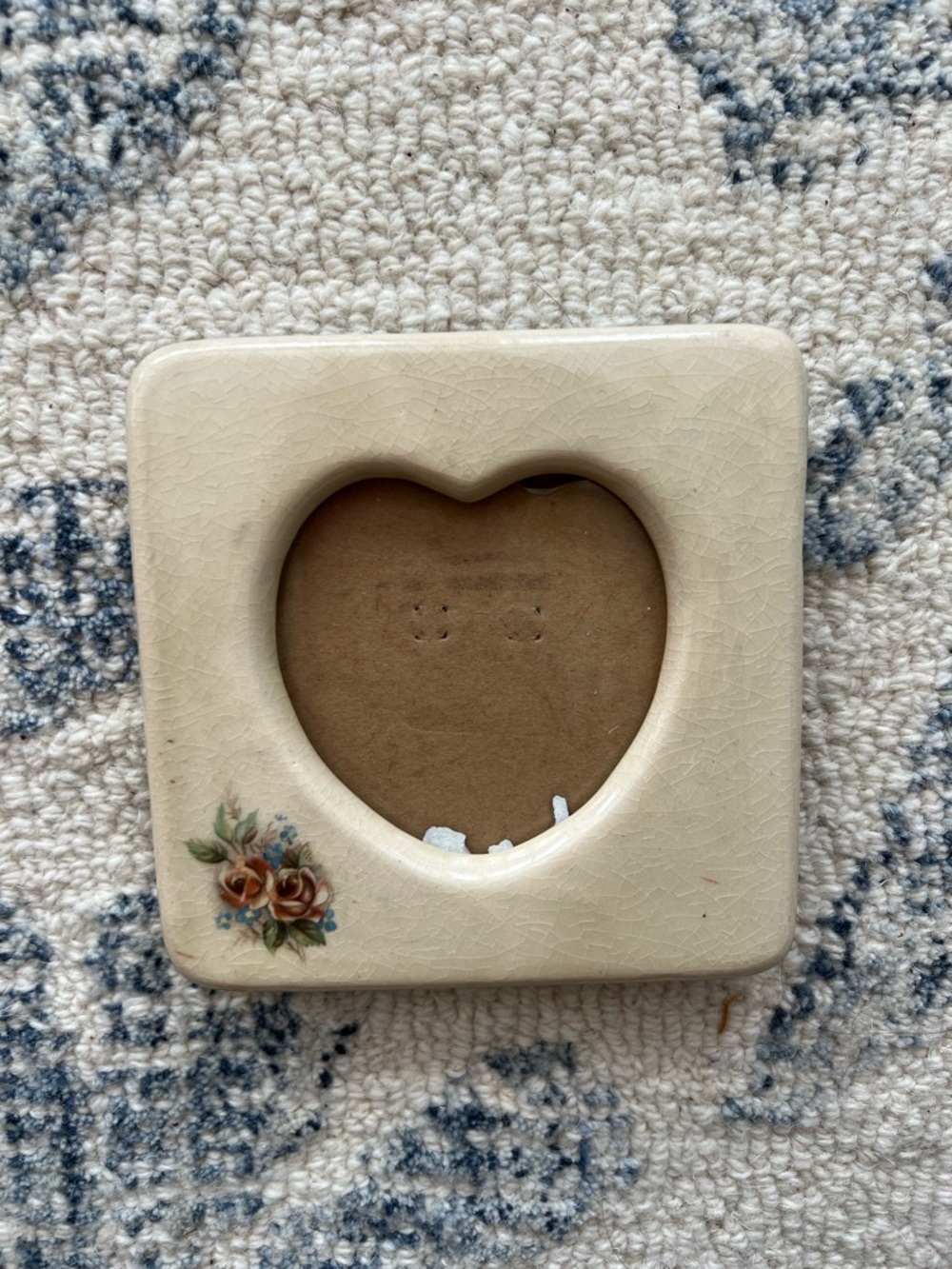Cream Ceramic Heart Photo Frame with Rose Detail